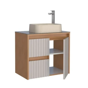 Gabinete para Banheiro Kyoto 60cm Jequitibá/Branco Cozimax